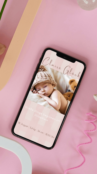 Digitale Geburtskarte – Gestreifte Willkommenskarte - karten - digital