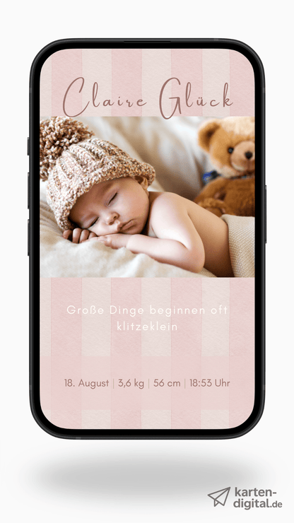 Digitale Geburtskarte – Gestreifte Willkommenskarte - karten - digital