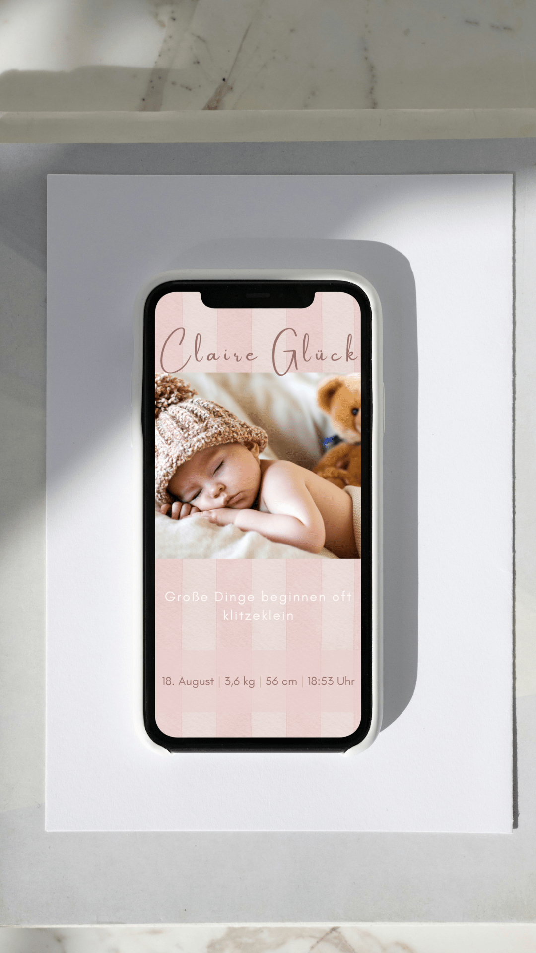 Digitale Geburtskarte – Gestreifte Willkommenskarte - karten - digital