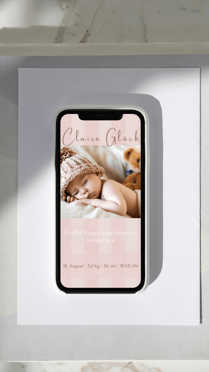 Digitale Geburtskarte – Gestreifte Willkommenskarte - karten - digital