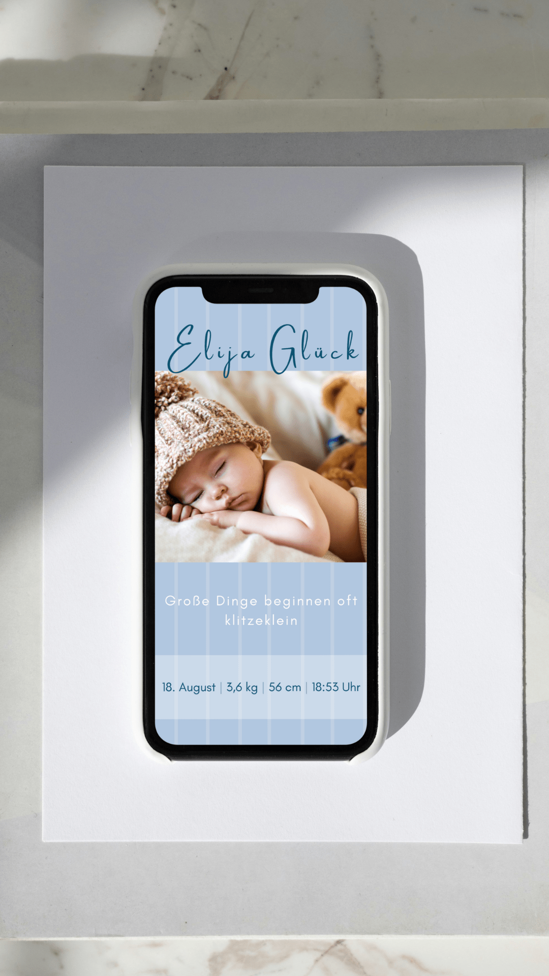 Digitale Geburtskarte – Gestreifte Willkommenskarte - karten - digital