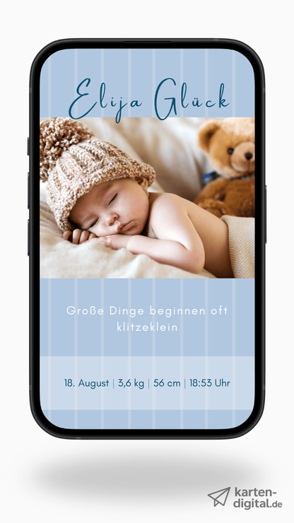 Digitale Geburtskarte – Gestreifte Willkommenskarte - karten - digital