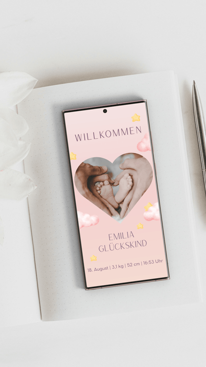 Digitale Geburtskarte – Herz & Wolken - karten - digital
