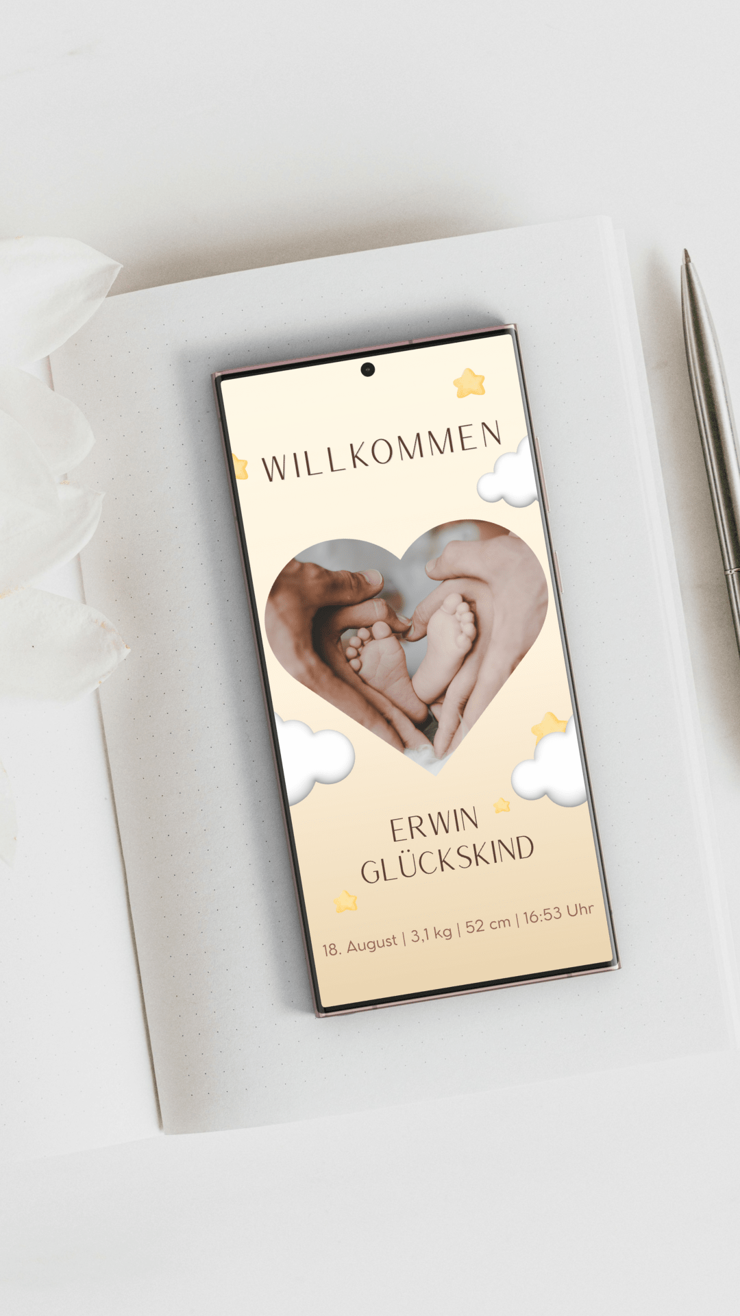 Digitale Geburtskarte – Herz & Wolken - karten - digital