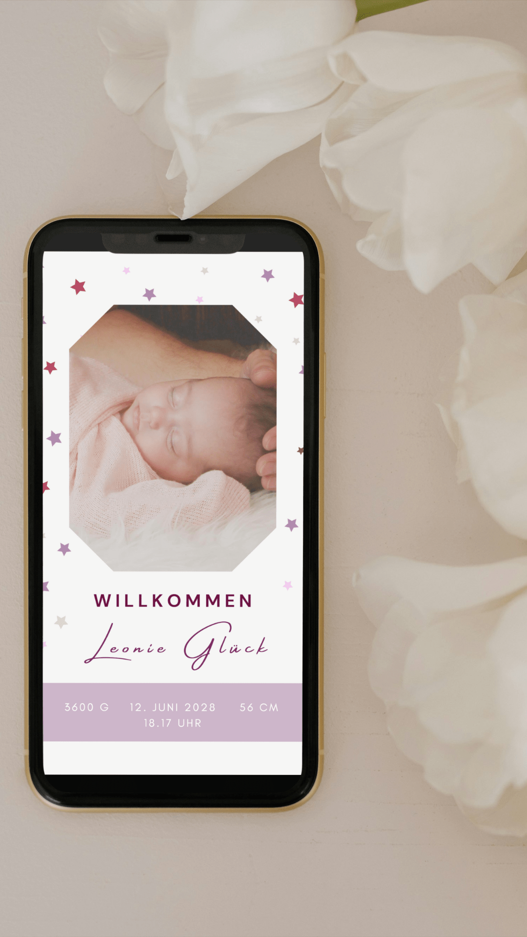 Digitale Geburtskarte – Sternenzauber & Foto - karten - digital