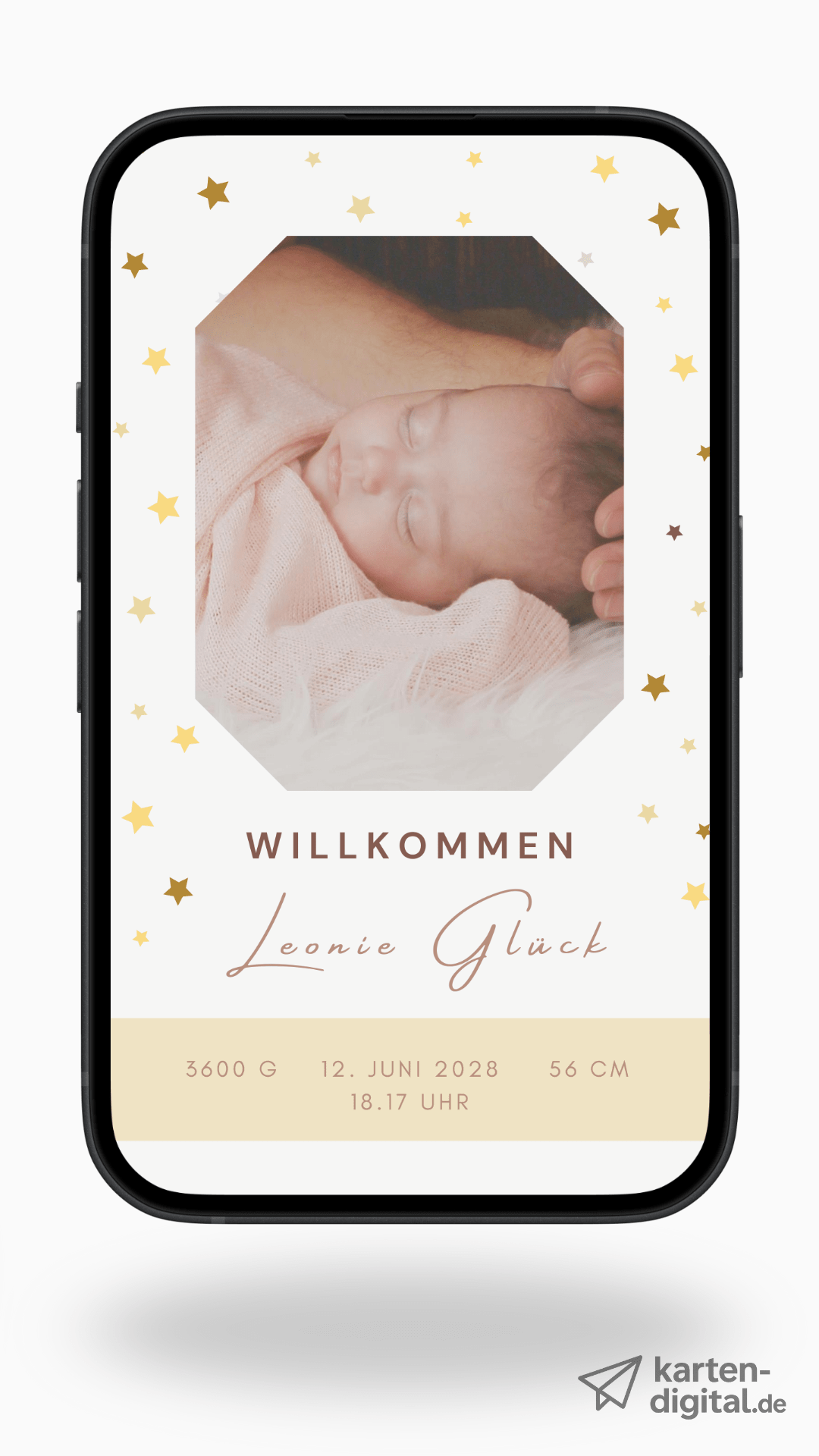 Digitale Geburtskarte – Sternenzauber & Foto - karten - digital