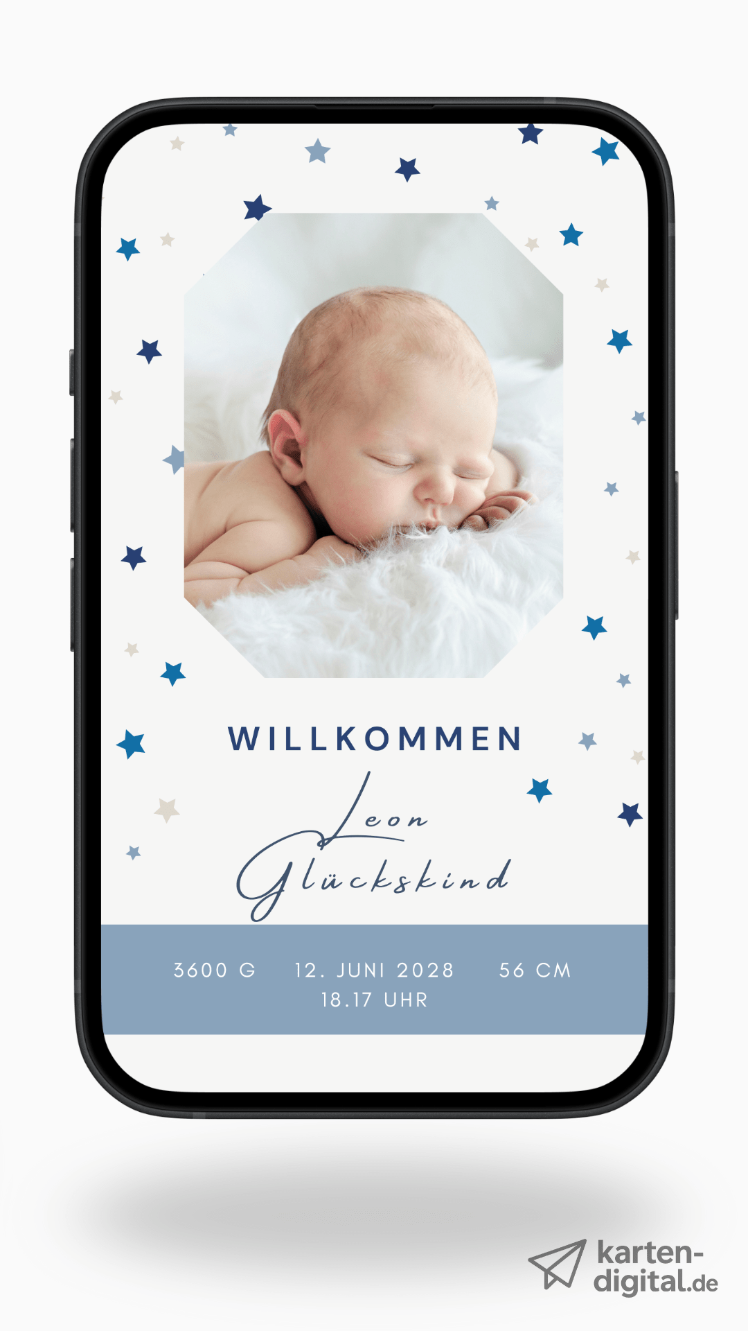 Digitale Geburtskarte – Sternenzauber & Foto - karten - digital