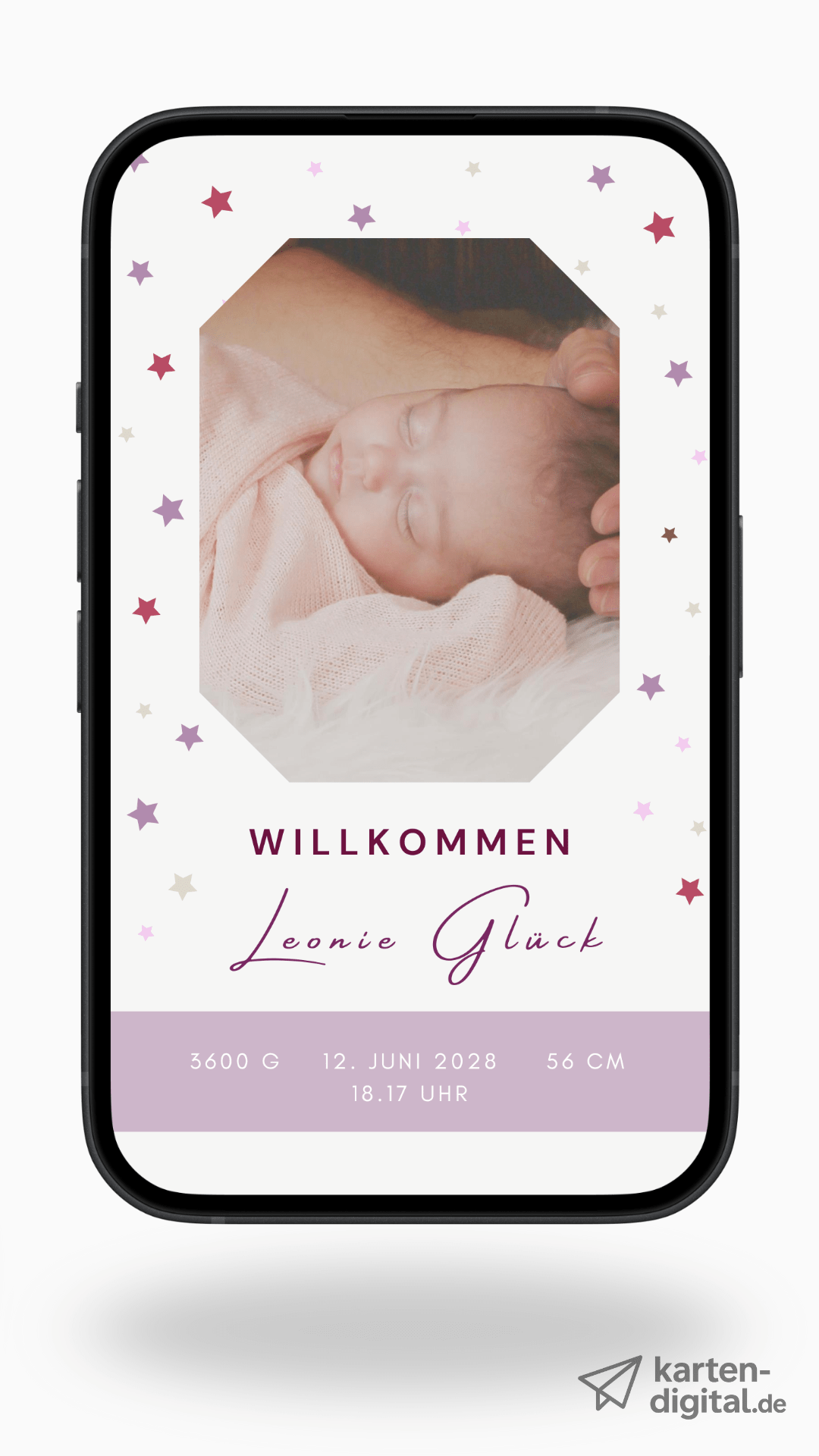 Digitale Geburtskarte – Sternenzauber & Foto - karten - digital