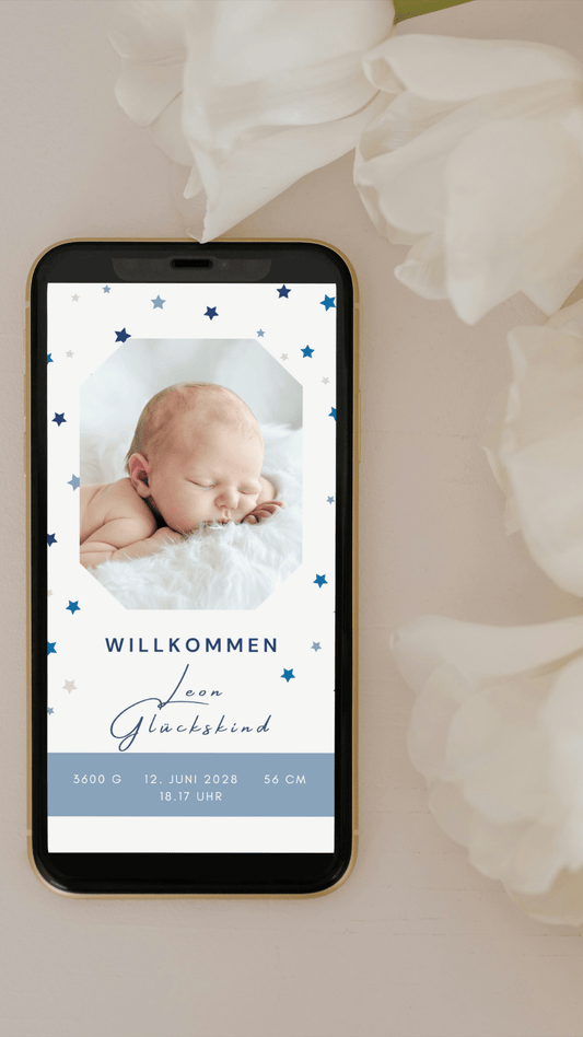 Digitale Geburtskarte – Sternenzauber & Foto - karten - digital