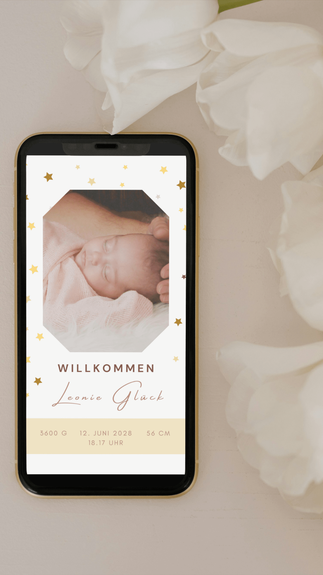 Digitale Geburtskarte – Sternenzauber & Foto - karten - digital