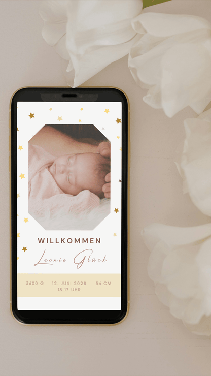Digitale Geburtskarte – Sternenzauber & Foto - karten - digital