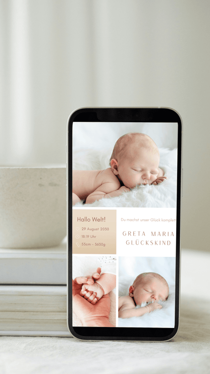 Digitale Geburtskarte – Zarte Fotocollage - karten - digital