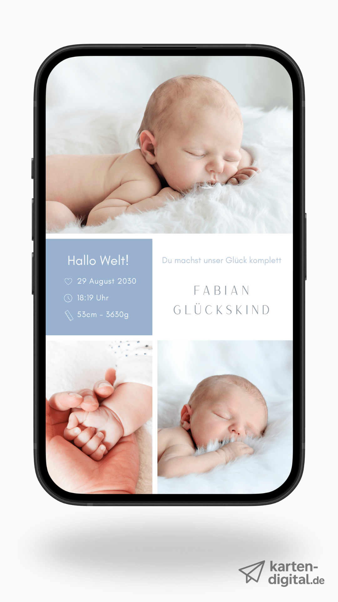Digitale Geburtskarte – Zarte Fotocollage - karten - digital