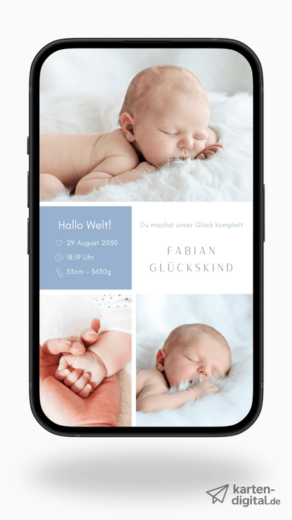 Digitale Geburtskarte – Zarte Fotocollage - karten - digital