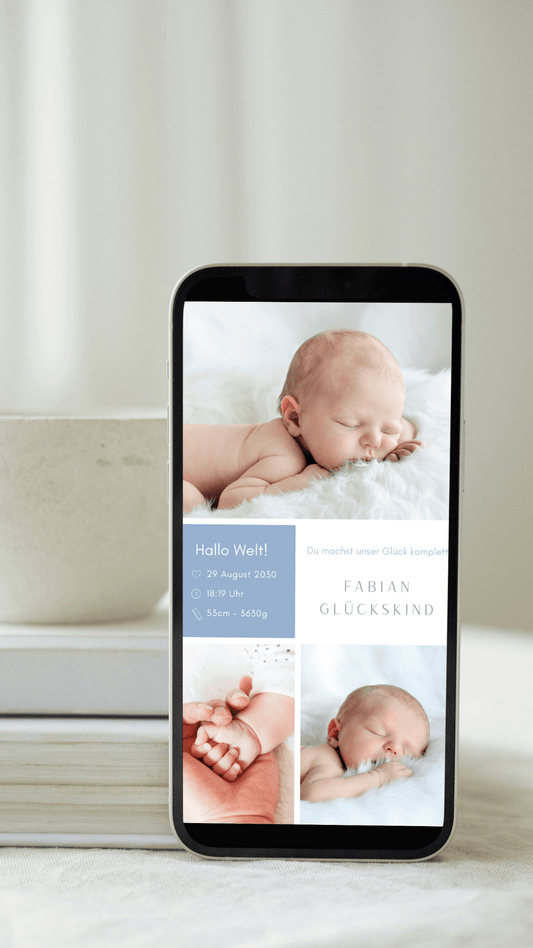 Digitale Geburtskarte – Zarte Fotocollage - karten - digital