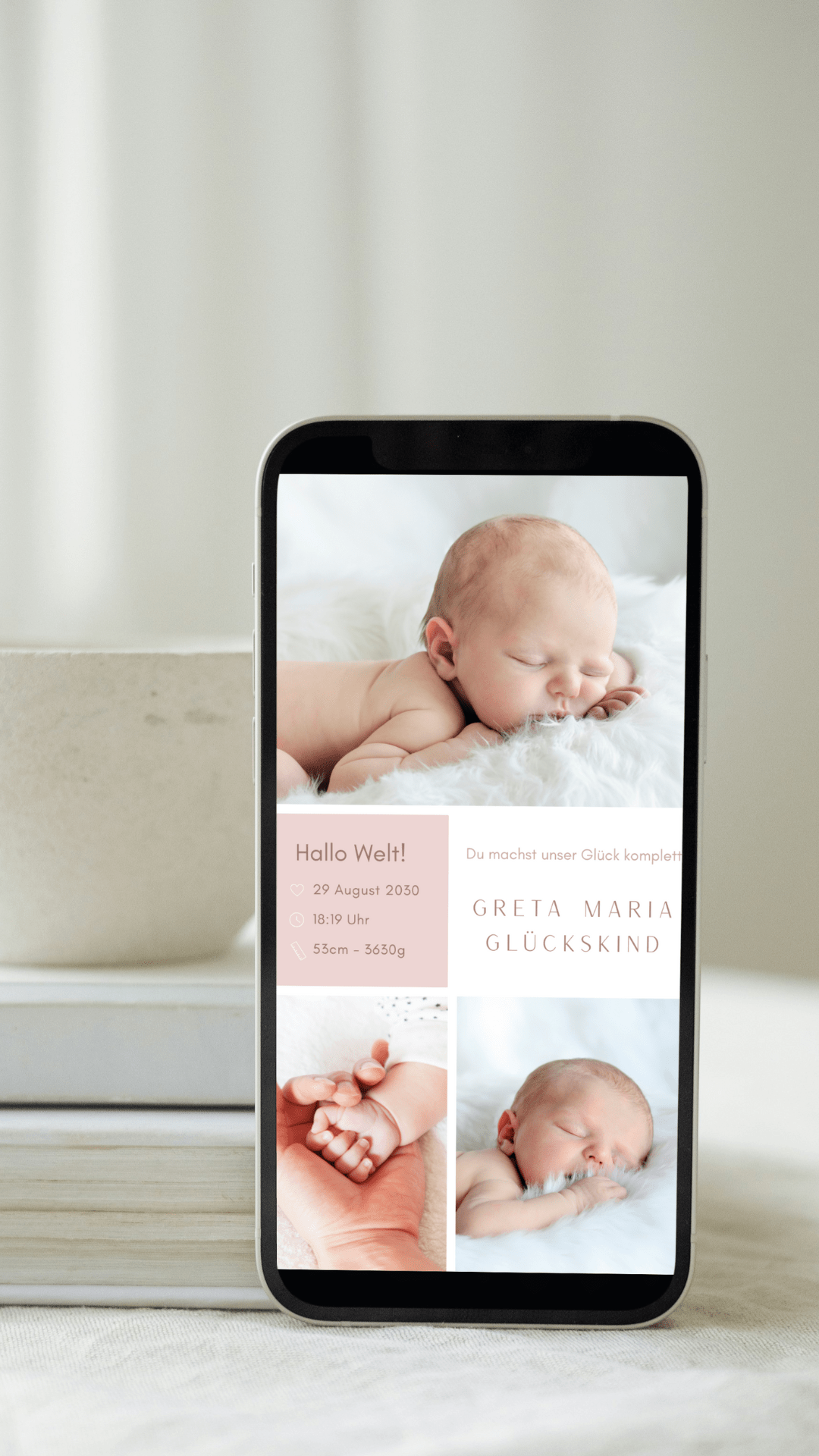 Digitale Geburtskarte – Zarte Fotocollage - karten - digital