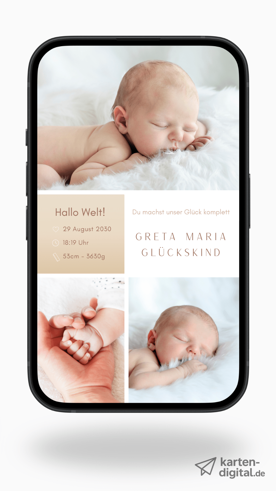 Digitale Geburtskarte – Zarte Fotocollage - karten - digital