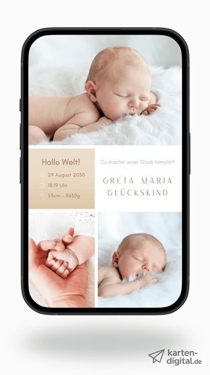 Digitale Geburtskarte – Zarte Fotocollage - karten - digital