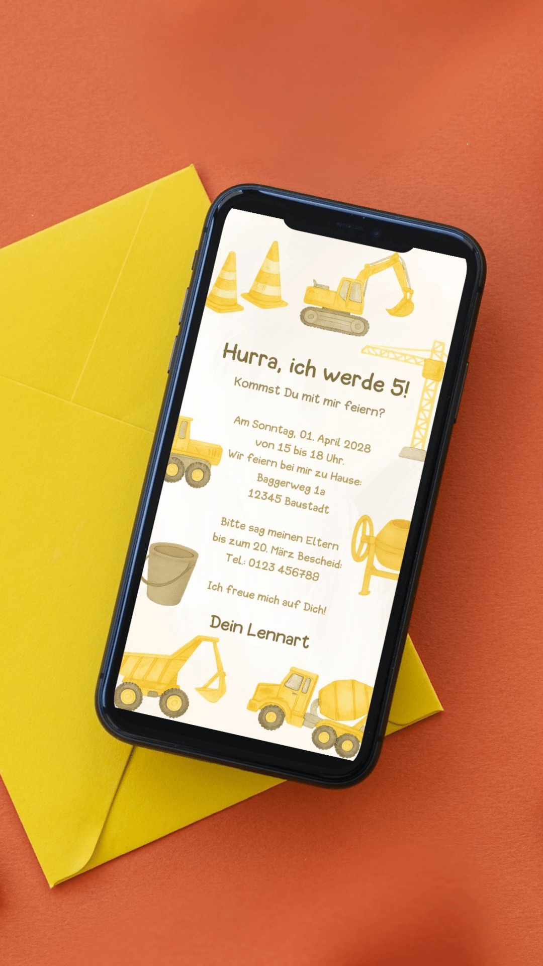 Digitale Geburtstagseinladung – Baustelle & Baufahrzeuge - karten - digital