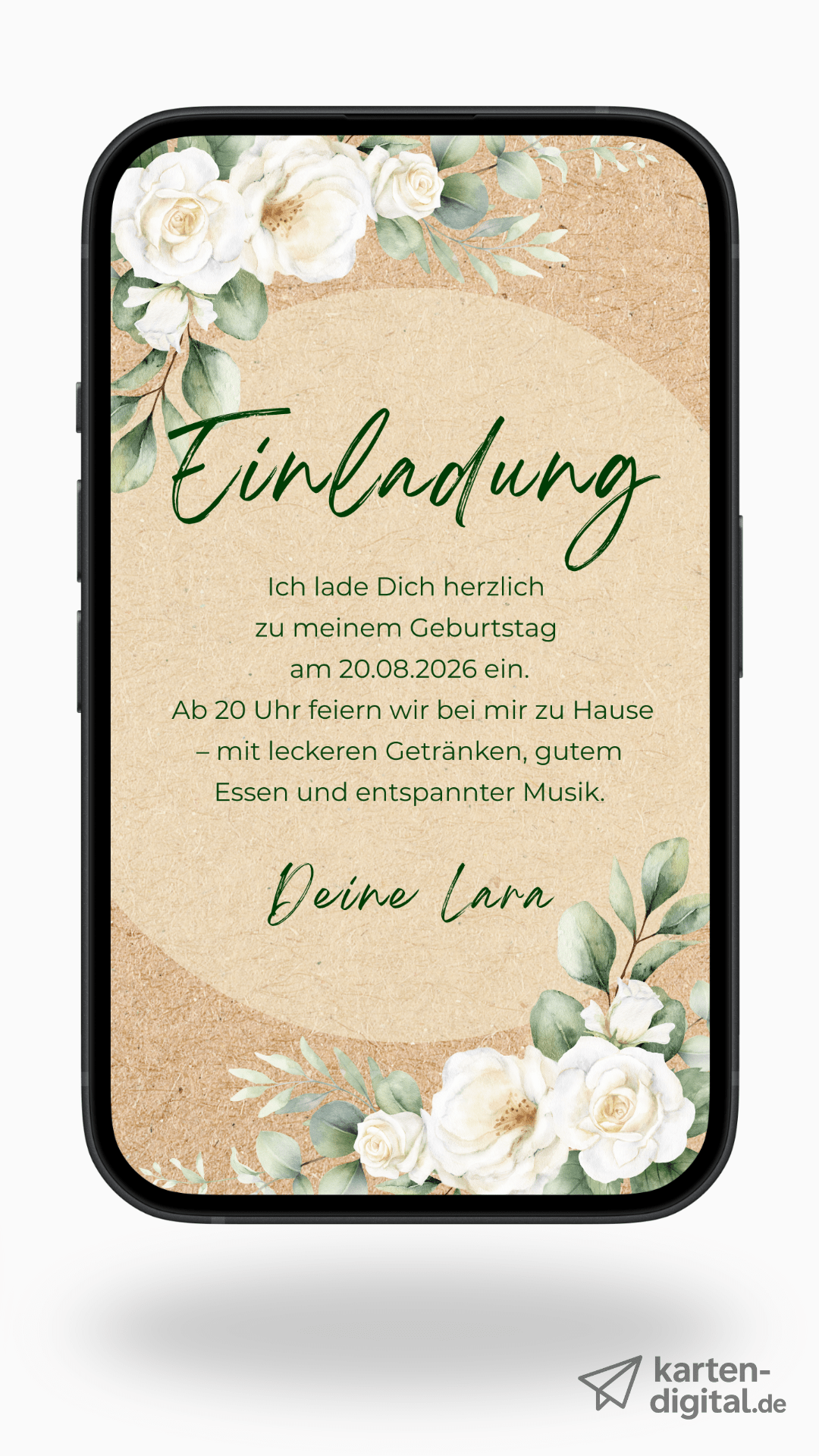 Digitale Geburtstagseinladung – Eukalyptus & Naturtöne - karten - digital