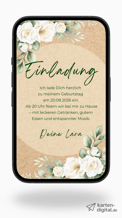 Digitale Geburtstagseinladung – Eukalyptus & Naturtöne - karten - digital