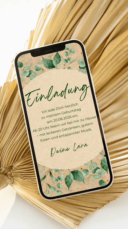 Digitale Geburtstagseinladung – Eukalyptus & Naturtöne - karten - digital