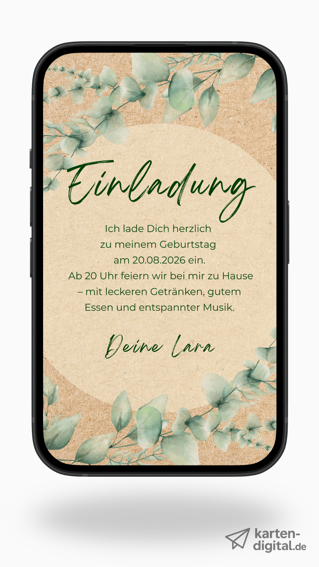Digitale Geburtstagseinladung – Eukalyptus & Naturtöne - karten - digital