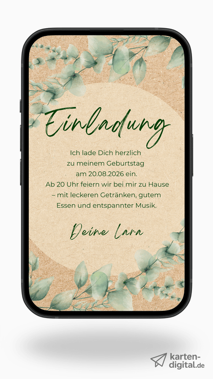 Digitale Geburtstagseinladung – Eukalyptus & Naturtöne - karten - digital