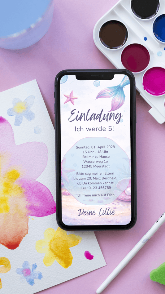 Digitale Geburtstagseinladung – Kleine Meerjungfrau - karten - digital