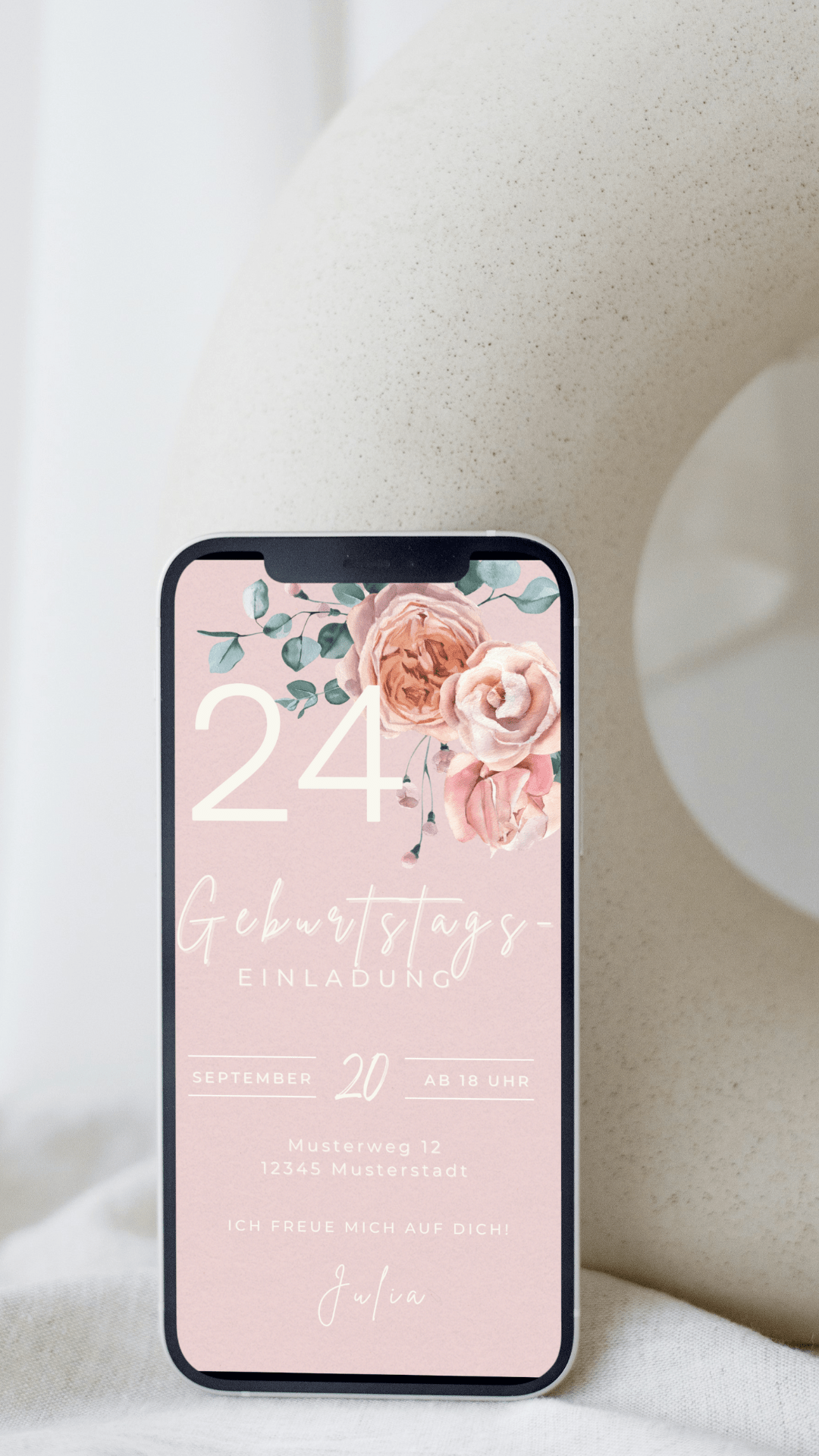 Digitale Geburtstagseinladung mit Blumen – elegant, sanft & stilvoll - karten - digital