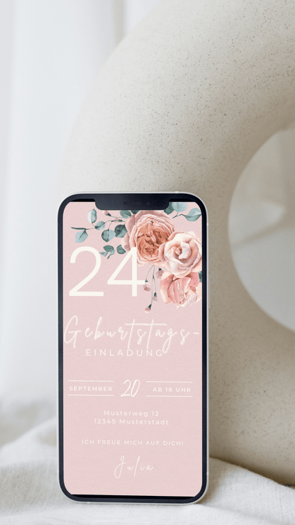 Digitale Geburtstagseinladung mit Blumen – elegant, sanft & stilvoll - karten - digital