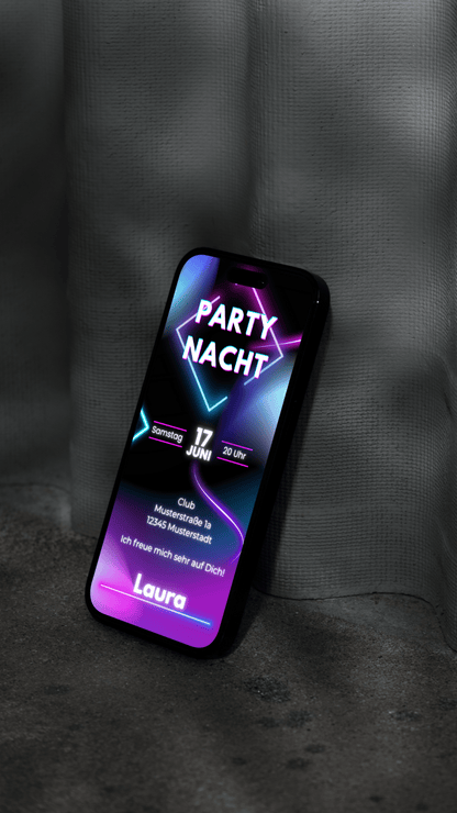 Digitale Geburtstagseinladung – Neon - Style für eine unvergessliche Partynacht - karten - digital