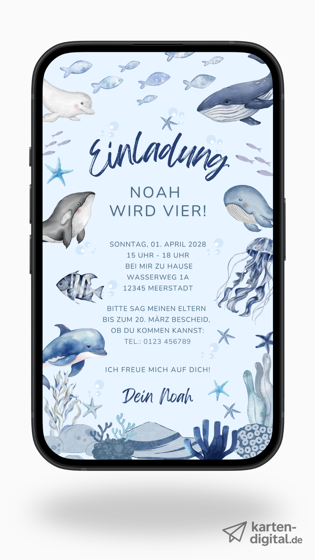 Digitale Geburtstagseinladung – Unterwasserwelt - karten - digital