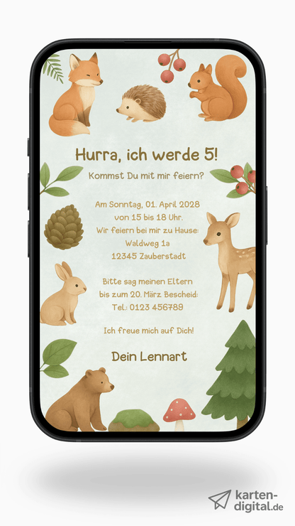 Digitale Geburtstagseinladung – Waldtiere & Natur - karten - digital