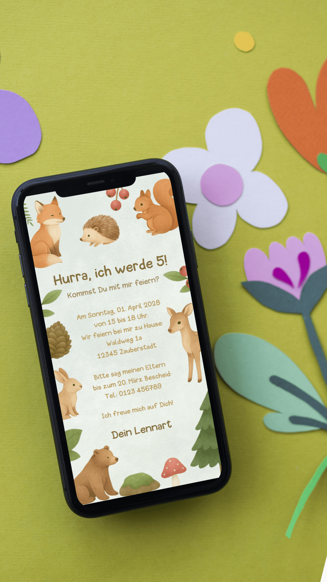 Digitale Geburtstagseinladung – Waldtiere & Natur - karten - digital