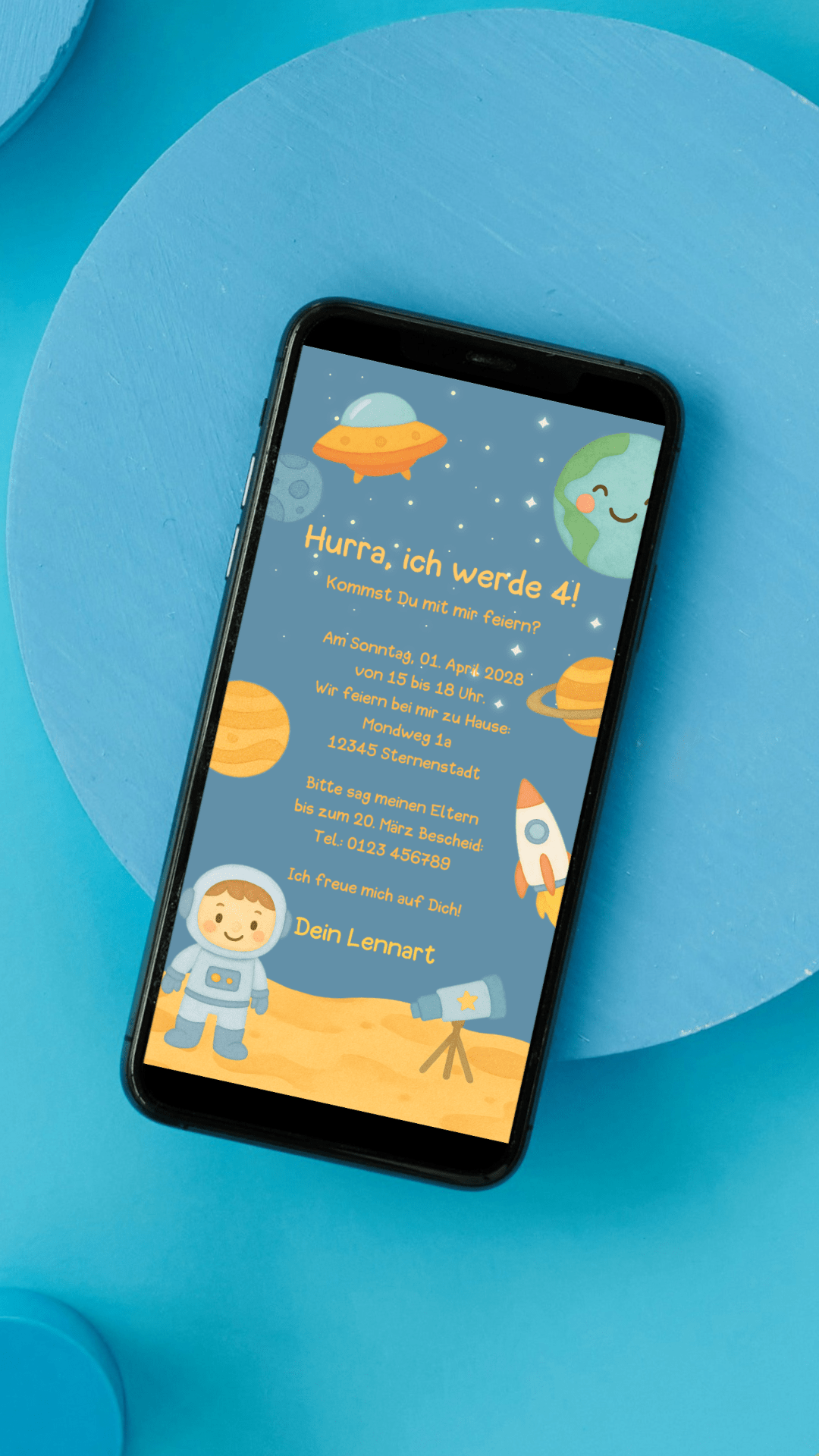 Digitale Geburtstagseinladung – Weltraum & Astronaut - karten - digital
