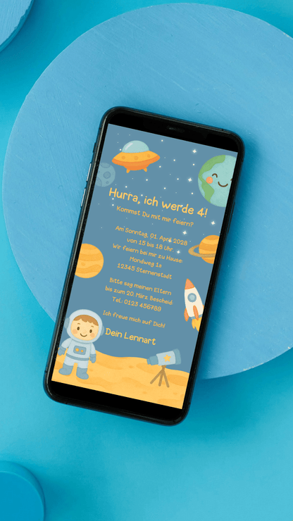 Digitale Geburtstagseinladung – Weltraum & Astronaut - karten - digital