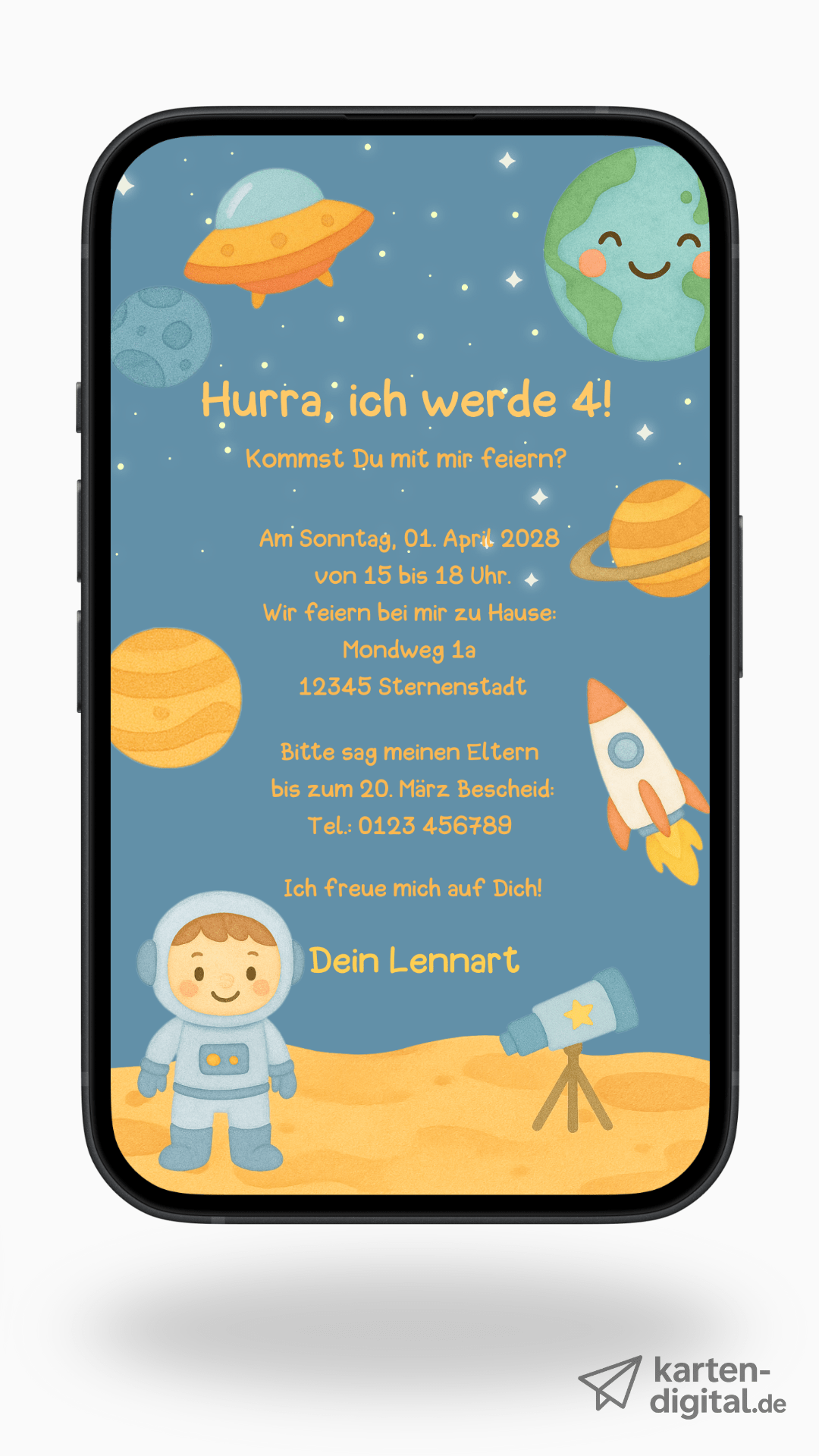 Digitale Geburtstagseinladung – Weltraum & Astronaut - karten - digital