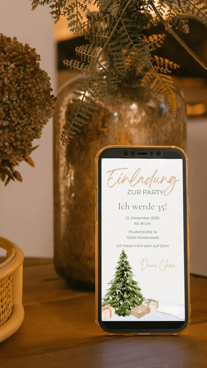 Digitale Geburtstagseinladung – Winterlich & festlich mit Weihnachtsbaum - karten - digital