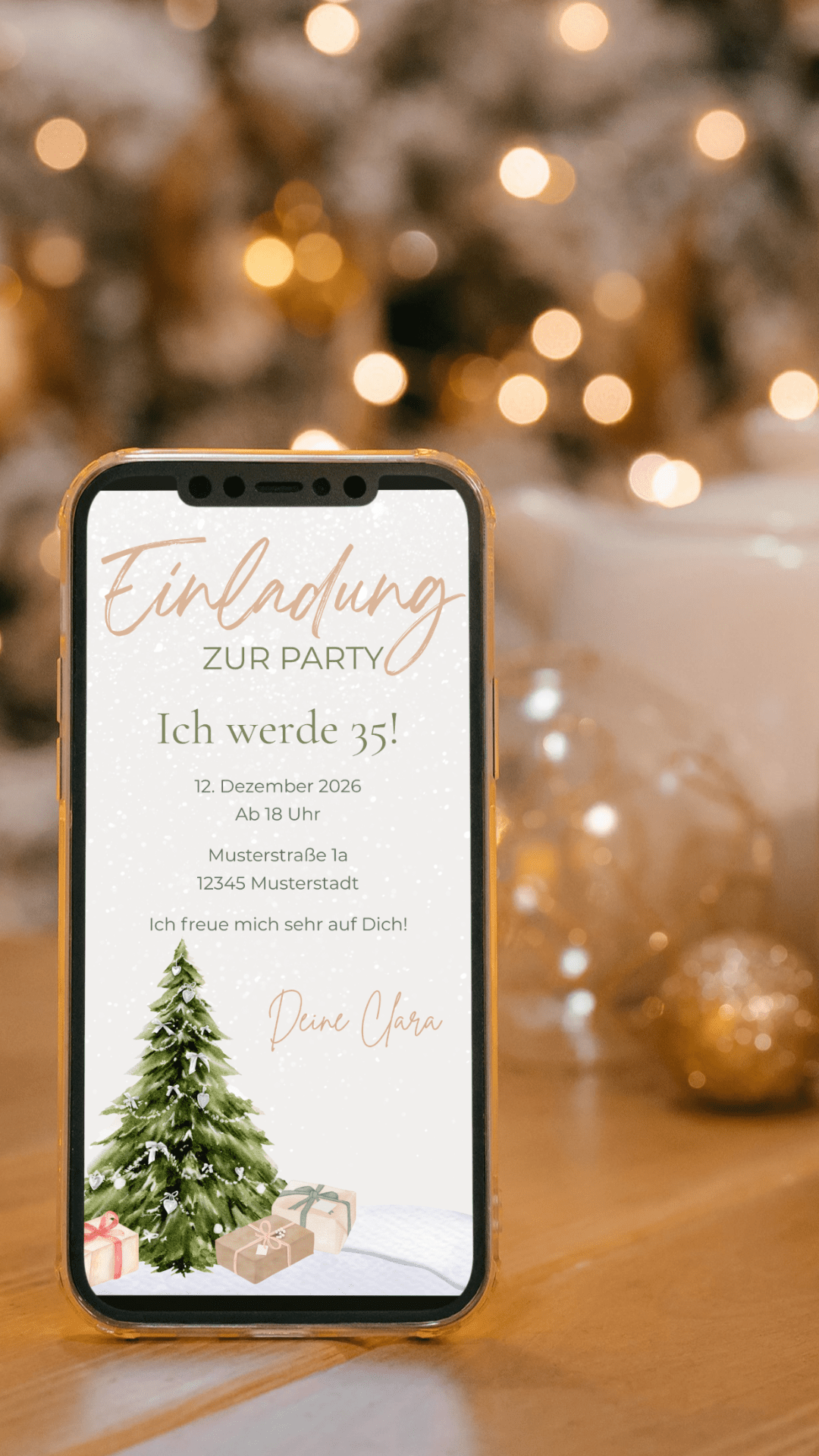 Digitale Geburtstagseinladung – Winterlich & festlich mit Weihnachtsbaum - karten - digital