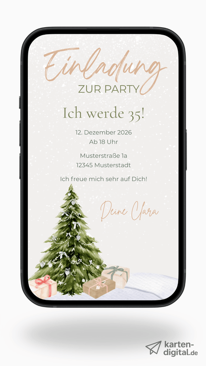 Digitale Geburtstagseinladung – Winterlich & festlich mit Weihnachtsbaum - karten - digital