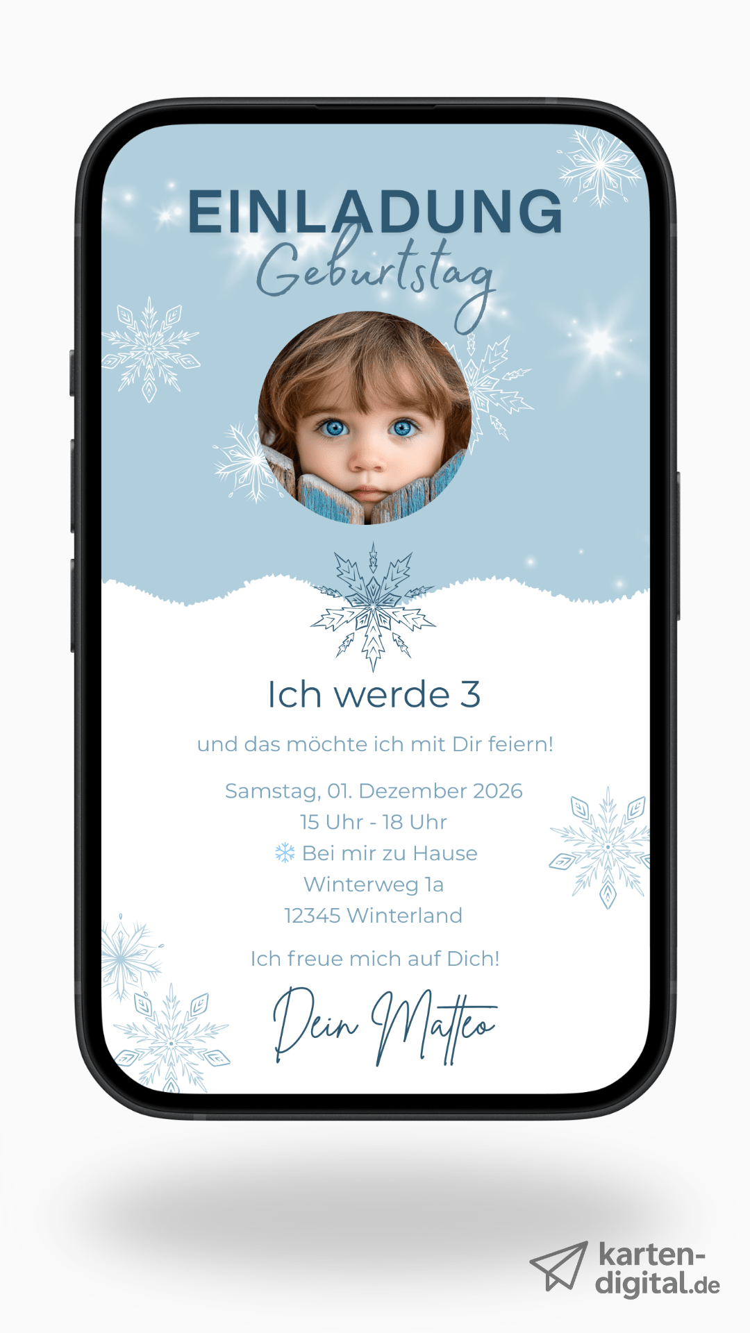 Digitale Geburtstagseinladung – Winterliche Schneeflocken - karten - digital