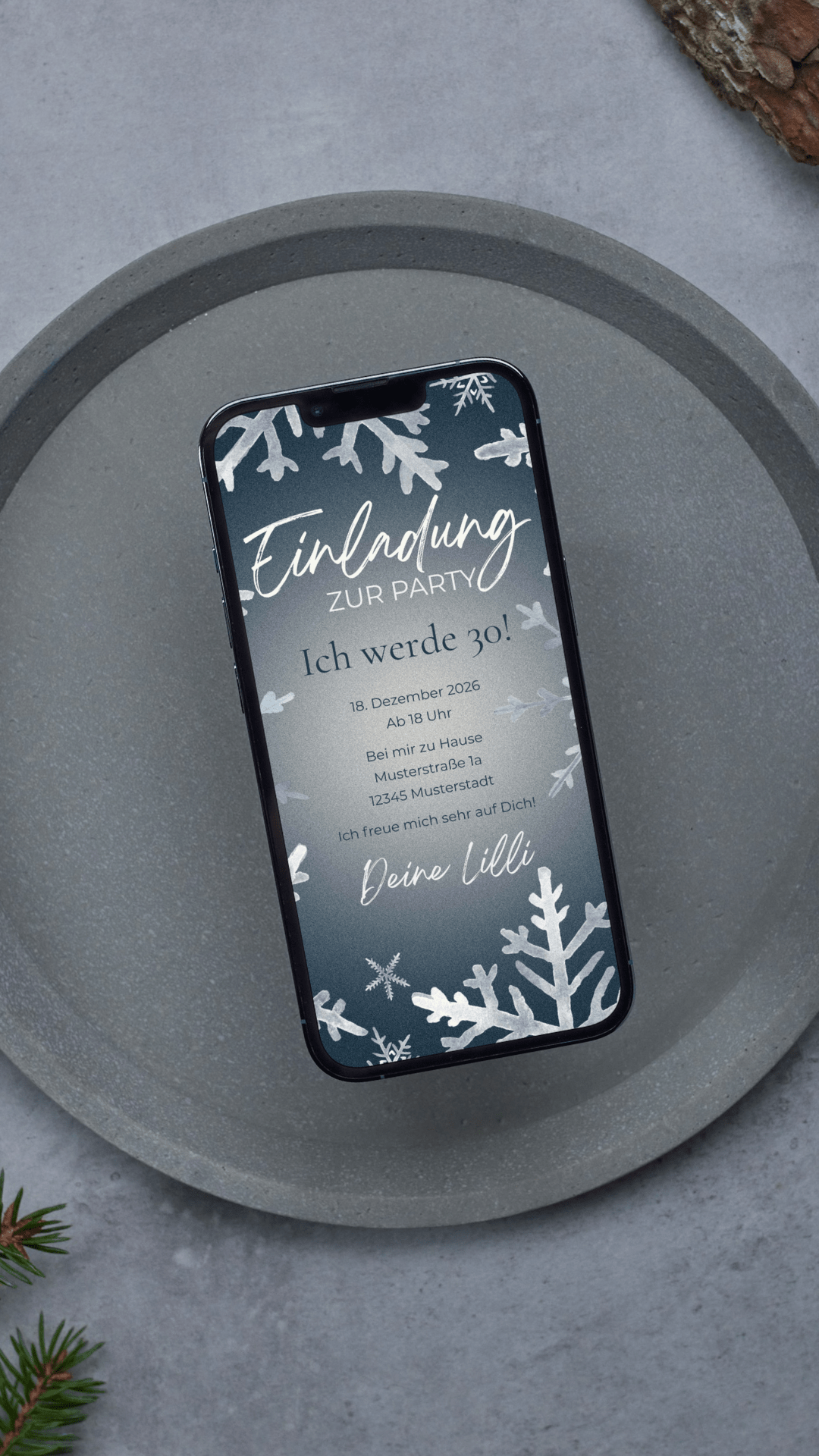 Digitale Geburtstagseinladung – Winterparty mit Schneeflocken - karten - digital