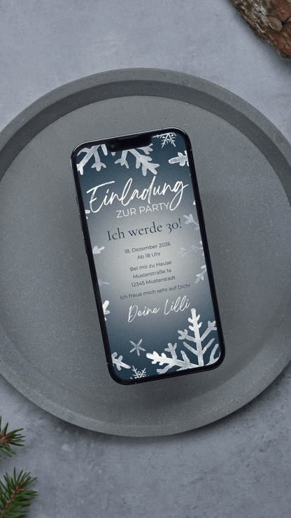 Digitale Geburtstagseinladung – Winterparty mit Schneeflocken - karten - digital