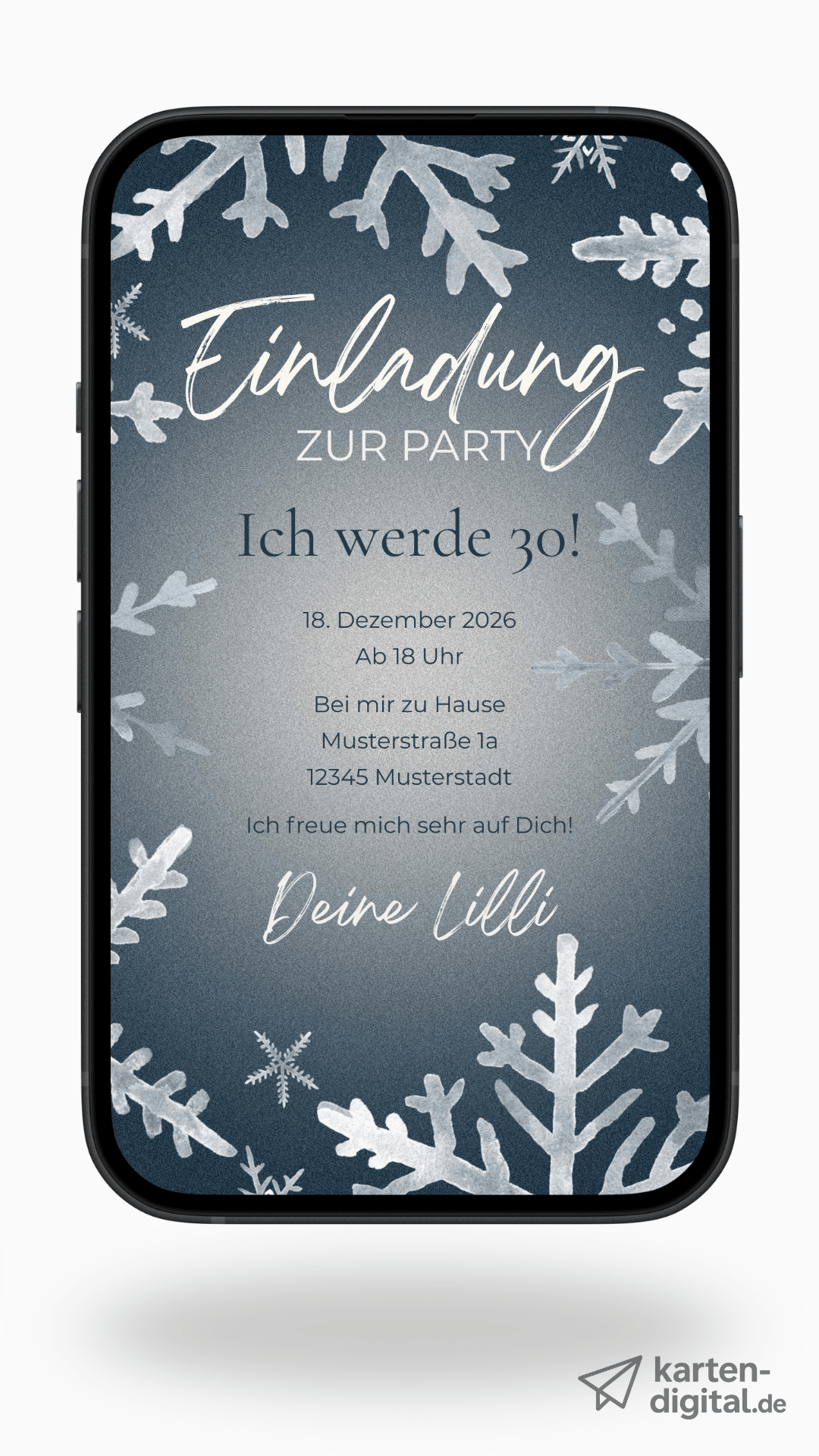 Digitale Geburtstagseinladung – Winterparty mit Schneeflocken - karten - digital