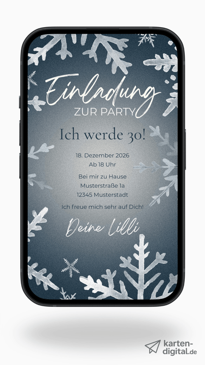 Digitale Geburtstagseinladung – Winterparty mit Schneeflocken - karten - digital