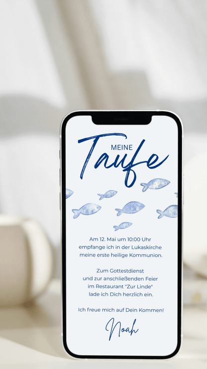 Digitale Kommunionseinladung – Blaue Fische - karten - digital