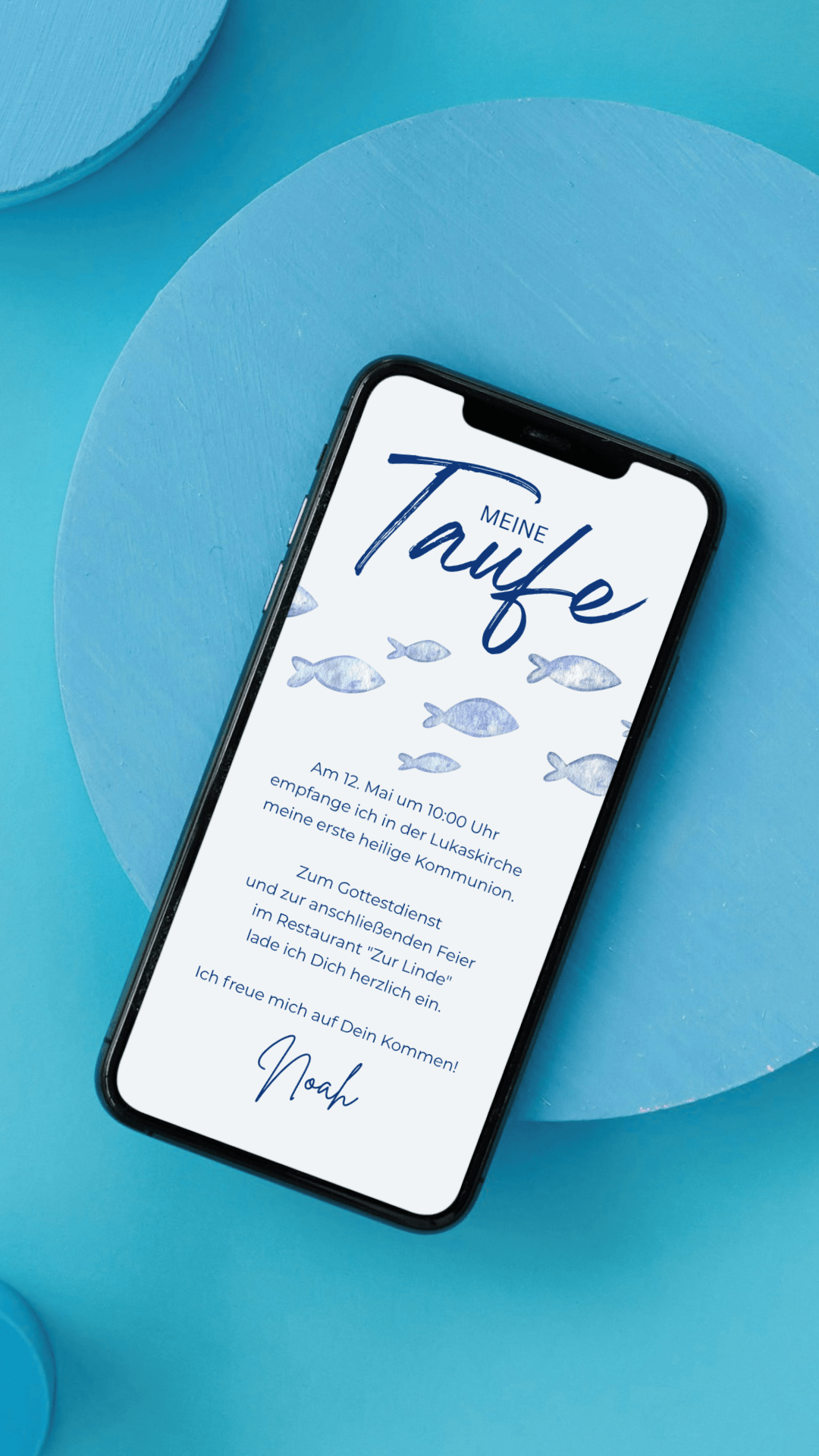 Digitale Kommunionseinladung – Blaue Fische - karten - digital