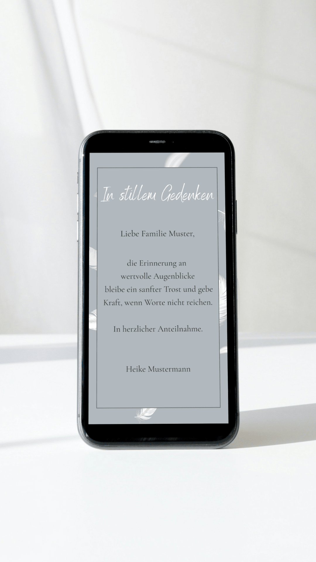 Digitale Kondolenzkarte – Grau & Feder - karten - digital