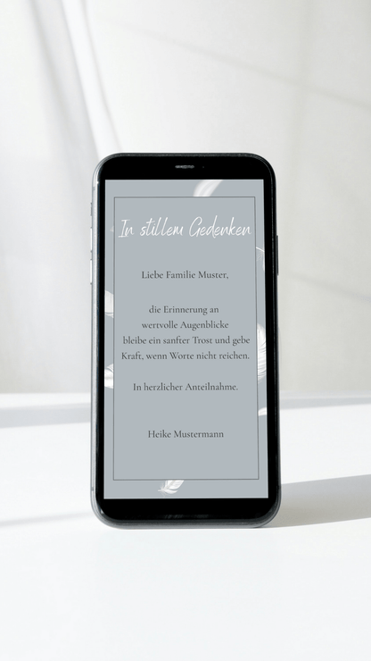 Digitale Kondolenzkarte – Grau & Feder - karten - digital